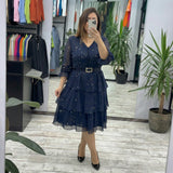 Valencia™ Kleid mit Stufenrock und dezentem Punkte-Muster – Blau