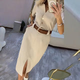 Maite™ Midi-Hemdkleid mit elegantem Frontschlitz – Beige