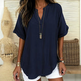 Maya™ Bluse mit Zart Gerundetem Saum und V-Ausschnitt mit Cut-out – Dunkelblau