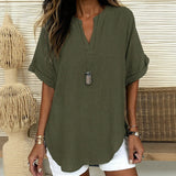 Maya™ Bluse mit Zart Gerundetem Saum und V-Ausschnitt mit Cut-out – Dunkelgrün
