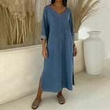 Santorini™ Kleid mit Seitenschlitzen und rustikalem Touch – Hellblau