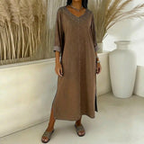 Santorini™ Kleid mit Seitenschlitzen und rustikalem Touch – Braun