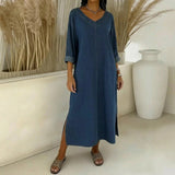 Santorini™ Kleid mit Seitenschlitzen und rustikalem Touch – Dunkelblau