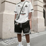 Magnus™ Set mit Jersey-T-Shirt und Shorts, sportlich & vom Motorsport inspiriert – Schwarz und Weiß