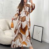 Marrakesch™ Maxi-Kleid mit künstlerischen Prints und Puffärmeln – Braun