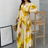 Marrakesch™ Maxi-Kleid mit künstlerischen Prints und Puffärmeln – Gelb