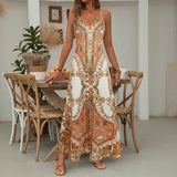 Aruba™ Maxi-Kleid mit ornamentalem Print und feinen Trägern – Orange