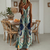 Aruba™ Maxi-Kleid mit ornamentalem Print und feinen Trägern – Wassergrün mit Dunkelblau