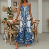 Aruba™ Maxi-Kleid mit ornamentalem Print und feinen Trägern – Blau