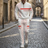 Hamburg™-Set mit Half-Zip-Kragen und gerader Passform – Weiß mit Rosa Details und Lachsfarbenen Streifen