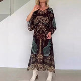 Orlena™- Kaftan Kleid mit kunstvollem Muster und Verstellbarem Taillenband – Braun