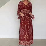 Orlena™- Kaftan Kleid mit kunstvollem Muster und Verstellbarem Taillenband – Rot