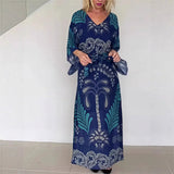 Orlena™- Kaftan Kleid mit kunstvollem Muster und Verstellbarem Taillenband – Blau