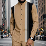 Mumbai™ Set mit Stehkragen und modernem Streifendetail – Braun