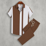 Dionysos™ Set mit asymmetrischen Streifen und Hose mit elastischem Bund – Braun