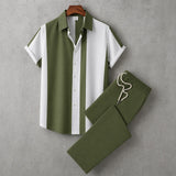 Dionysos™ Set mit asymmetrischen Streifen und Hose mit elastischem Bund – Grün