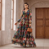 Orphélia™-Kleid mit Luxuriösem Kunstdruck und Fließenden Lagen – Mehrfarbig Floral