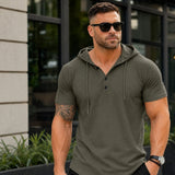 Austin™ T-Shirt mit Kapuze und Knopfleiste – Dunkelolivgrün