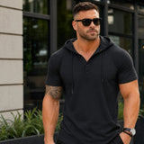 Austin™ T-Shirt mit Kapuze und Knopfleiste – Schwarz