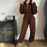 Vancouver™ Sweat-Jumpsuit mit Stehkragen und definierter Taille – Braun