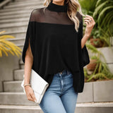 Parma™ Bluse mit Stehkragen und transparenten Schultern – Schwarz