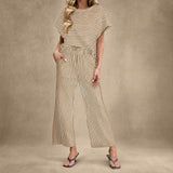 Oasis™ Gestreiftes Set mit Kordelzugbund – Beige