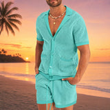 Cancún™ Set aus Lochstrick und lässigem Design – Hellblau