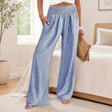 Sommer™ Hose aus Baumwoll-Leinen mit Karomuster – Blau