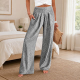 Sommer™ Hose aus Baumwoll-Leinen mit Karomuster – Schwarz