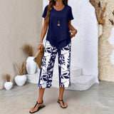 Nativ™ Set mit Lagenbluse und gemusterter Capri Hose – Dunkelblau