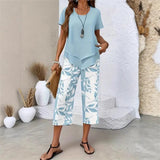 Nativ™ Set mit Lagenbluse und gemusterter Capri Hose – Hellblau