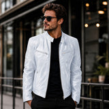 Yakuza™ Jacke aus Premium Leder mit Minimalistischem, Zeitlosem Design – Weiß