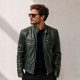 Yakuza™ Jacke aus Premium Leder mit Minimalistischem, Zeitlosem Design – Dunkelgrün