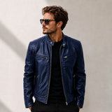 Yakuza™ Jacke aus Premium Leder mit Minimalistischem, Zeitlosem Design – Dunkelblau