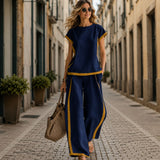 Lissara™-Set mit Minimalistischer Bluse und Einer Hose mit Figurbetonenden Schnitten – Dunkelblau