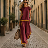 Lissara™-Set mit Minimalistischer Bluse und Einer Hose mit Figurbetonenden Schnitten – Bordeauxrot