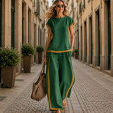 Lissara™-Set mit Minimalistischer Bluse und Einer Hose mit Figurbetonenden Schnitten – Grün