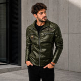 Vorreiter™ Premium Lederjacke mit Stehkragen – Olivgrün