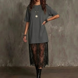 Lorient™ Maxikleid mit Transparentem Spitzenrock – Grau
