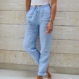 Cagliari™ Hose aus Baumwoll Leinen mit Verstellbarem Bund – Blau