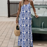 Monet™ Kleid mit Ausdrucksstarken Prints und Offenem Rücken – Blau mit Weiß