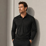 Salvatore™ Langarm-Poloshirt aus Premium-Atmungsaktivem Strick – Schwarz