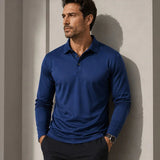 Salvatore™ Langarm-Poloshirt aus Premium-Atmungsaktivem Strick – Blau