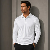Salvatore™ Langarm-Poloshirt aus Premium-Atmungsaktivem Strick – Weiß
