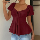Fiorelle™ Bluse Mit Zartem Raffdetail und Leichtem Fall – Bordeauxrot
