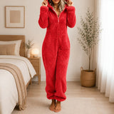 Mila™ Overall aus Kuschelplüsch mit Kapuze – Rot