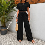 Juliette™ Premium-Viskose-Set mit Cropped-Bluse – Schwarz