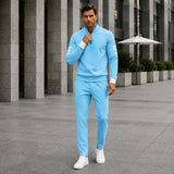 Alexander™ Set mit Stehkragen-Shirt mit Reißverschluss und Minimalistischer Hose – Hellblau