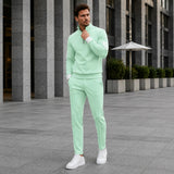 Alexander™ Set mit Stehkragen-Shirt mit Reißverschluss und Minimalistischer Hose – Hellgrün