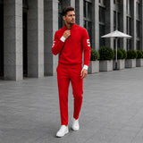 Alexander™ Set mit Stehkragen-Shirt mit Reißverschluss und Minimalistischer Hose – Rot